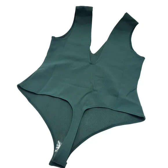 Free People Keep It Sleek Bodysuit Thong Sleeveless Women's L Forest Road Green - Picture 3 of 16